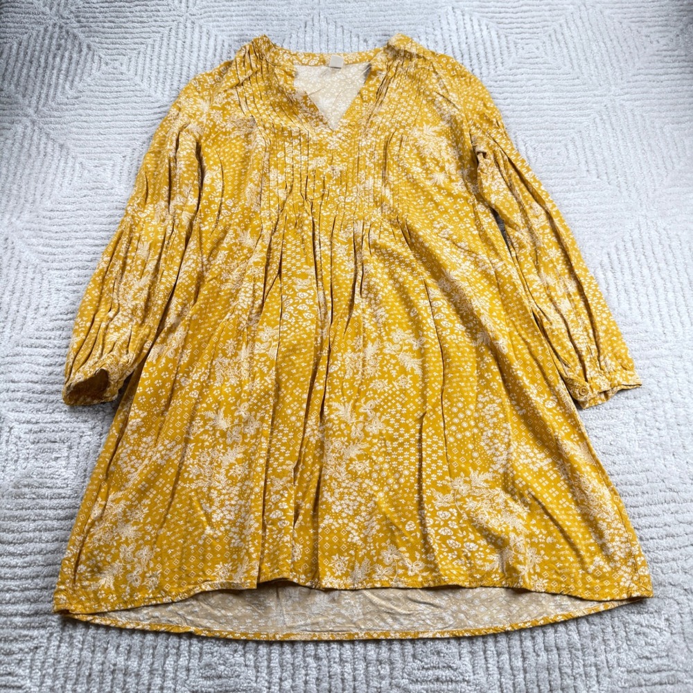 Old Navy Floral Tunic Dress Women's Small Tall Yellow Boho Cottagecore Peasant